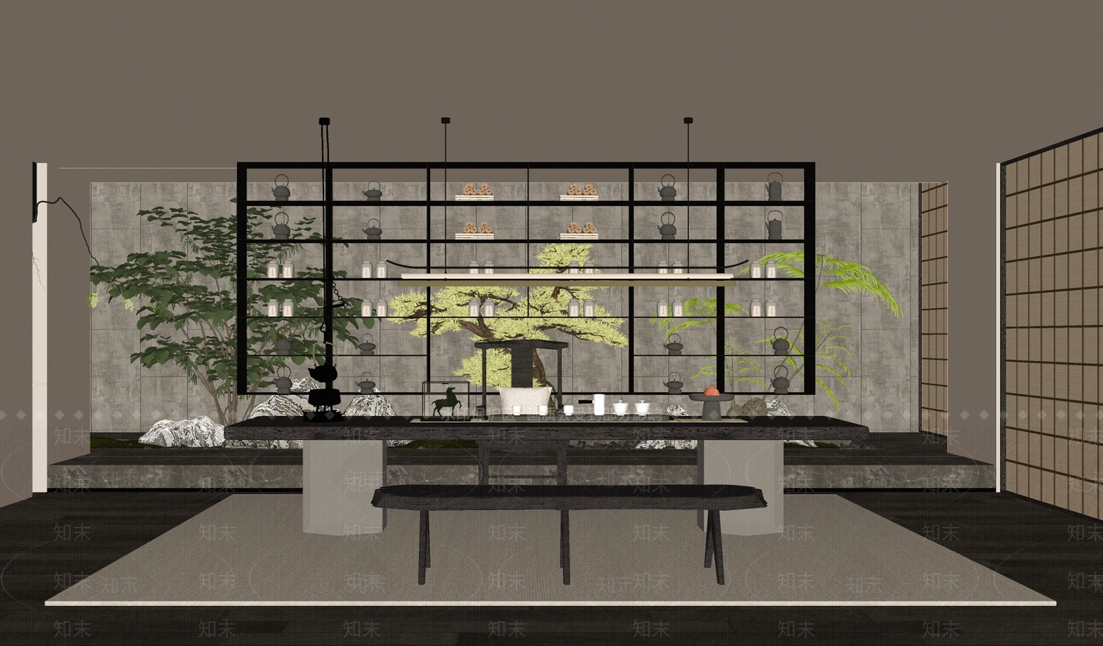 新中式茶室SU模型下载【ID:1130824617】_知末su模型网