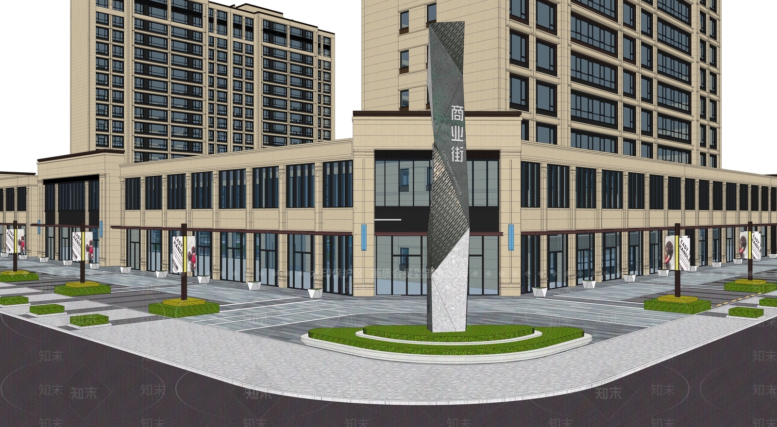简欧商业街角SU模型下载【ID:1130825845】