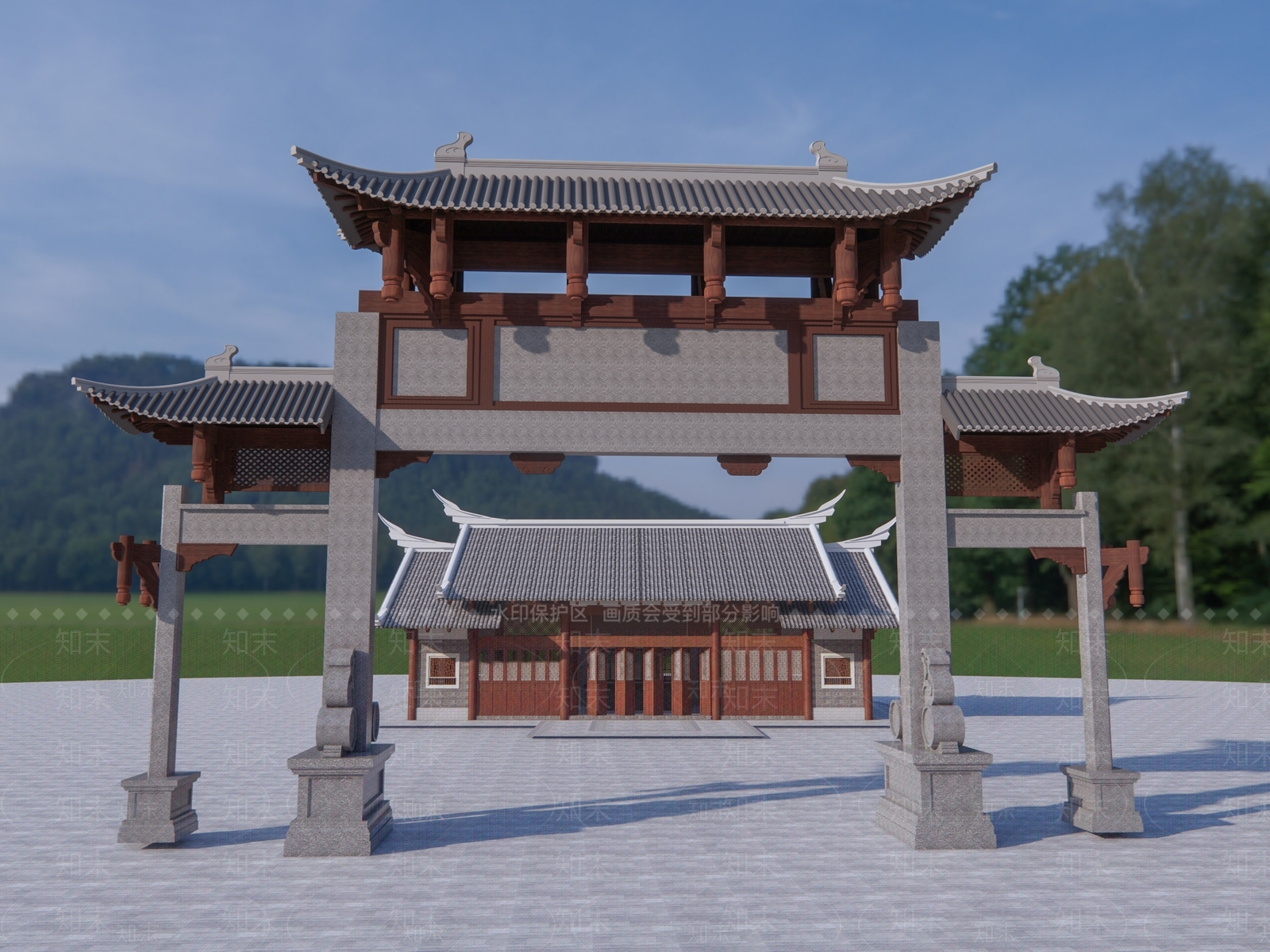 新中式牌坊SU模型下载【ID:1130831191】