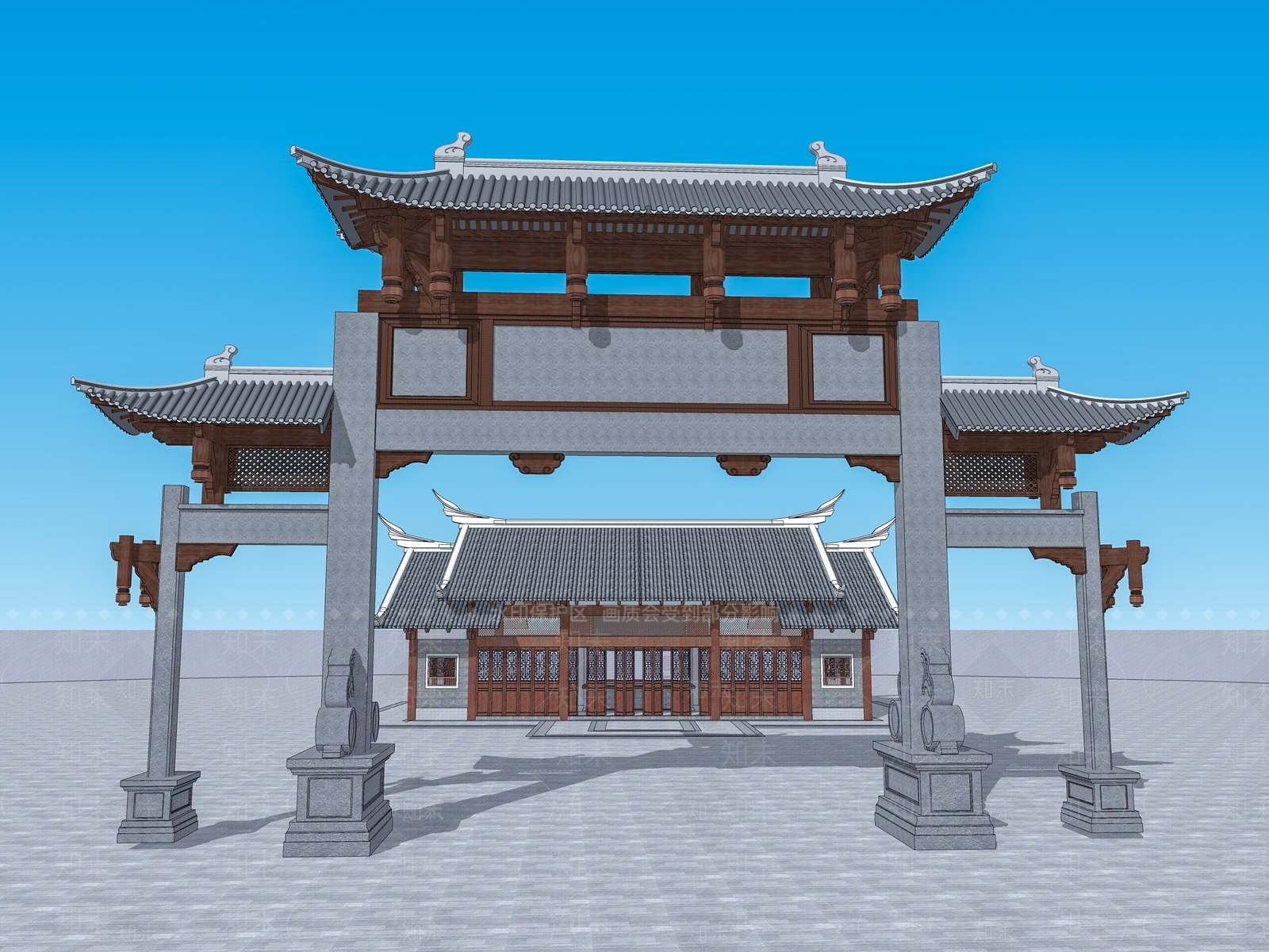 新中式牌坊SU模型下载【ID:1130831191】