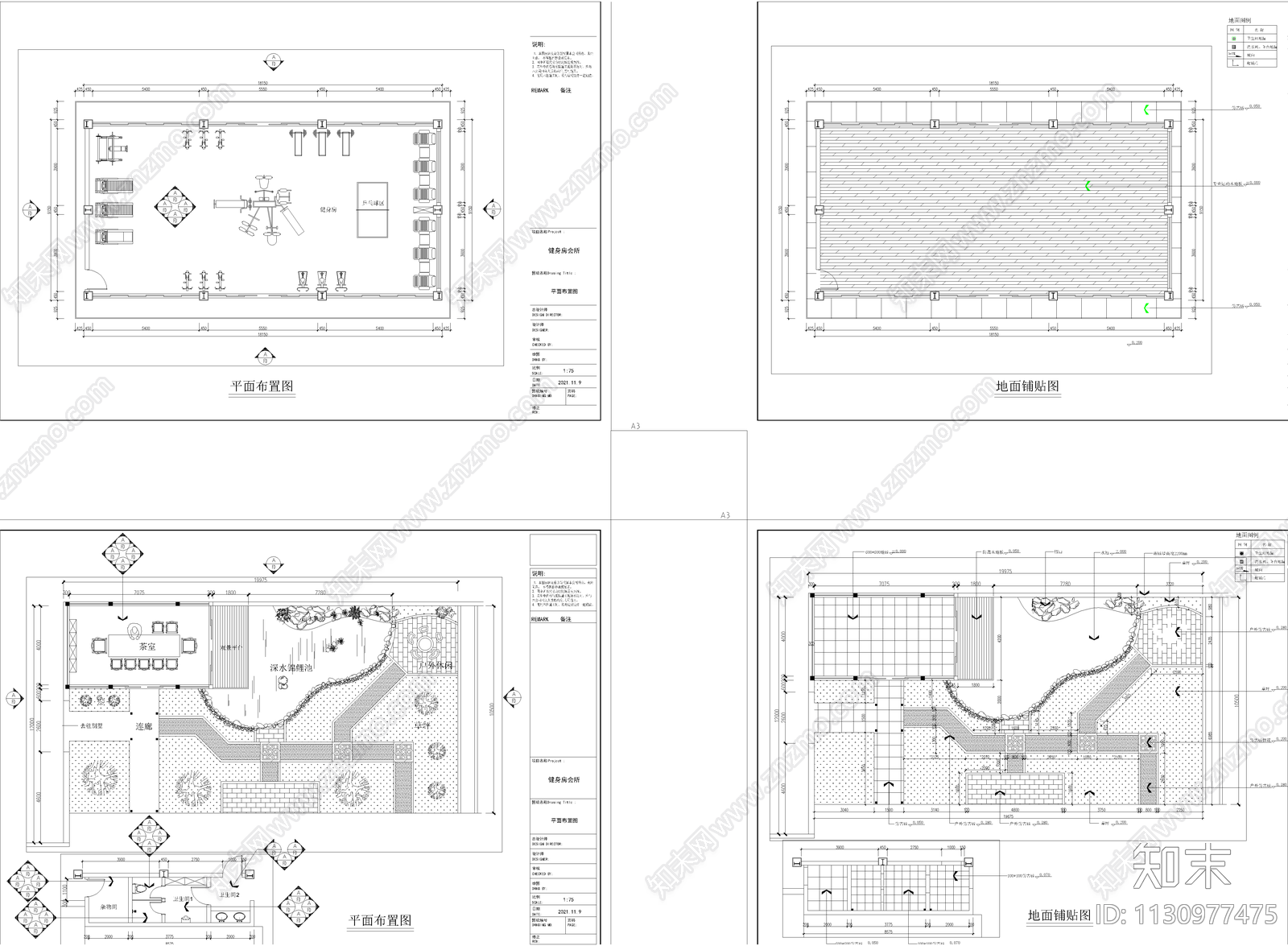 新中式休闲会所cad施工图下载【ID:1130977475】