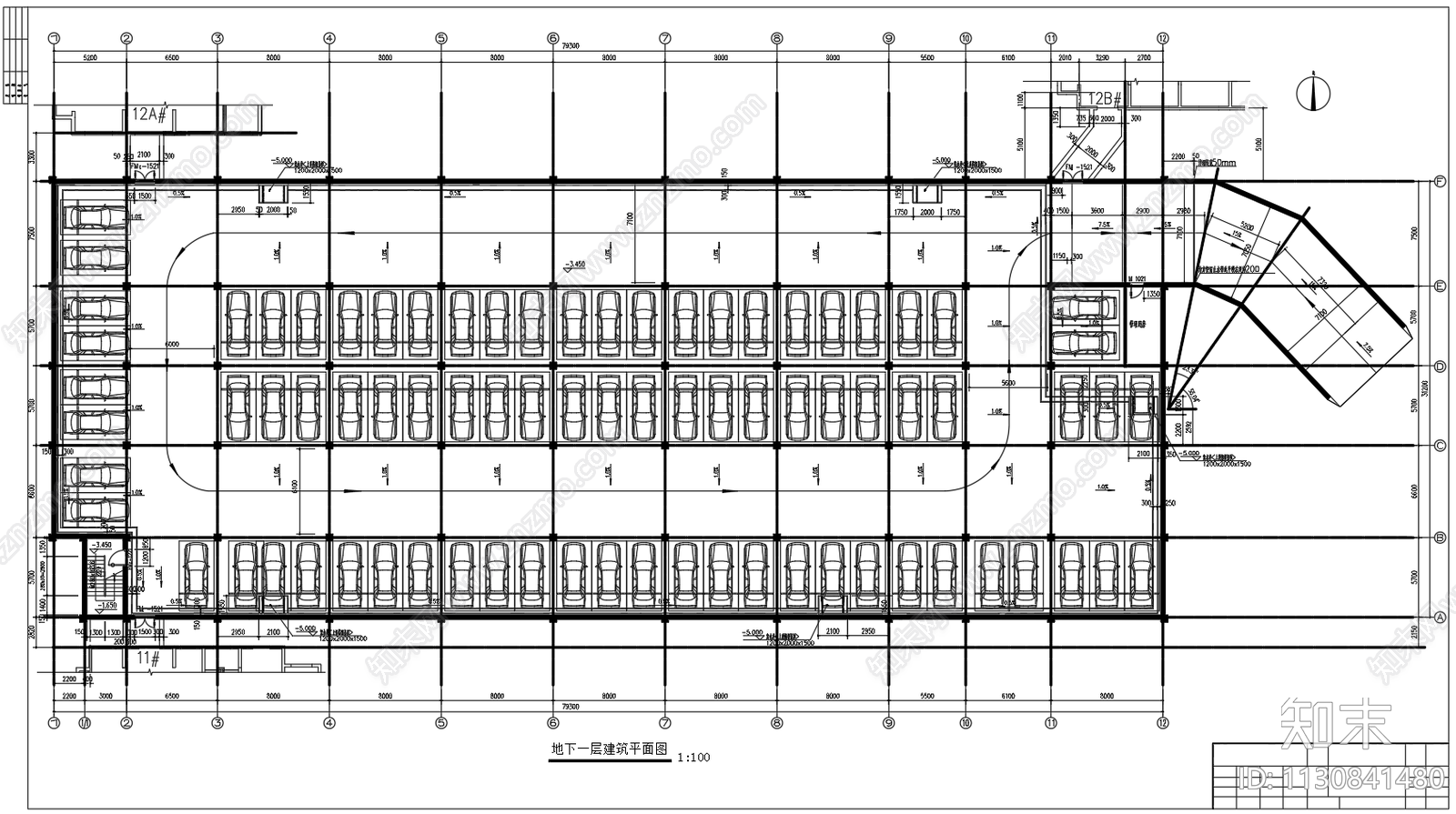 地下一层车库建筑结构图施工图下载【ID:1130841480】