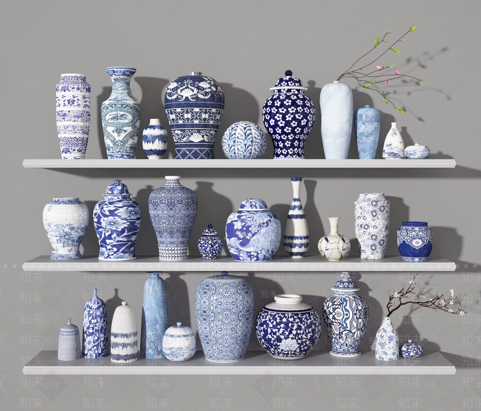 新中式青花瓷瓶3D模型下载【ID:1130848515】