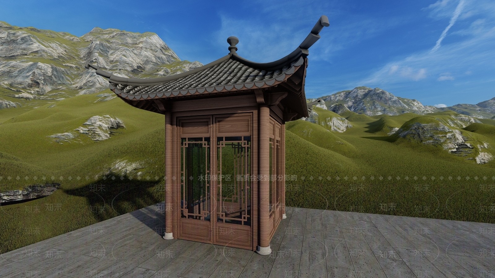 中式四角岗亭SU模型下载【ID:1130919568】