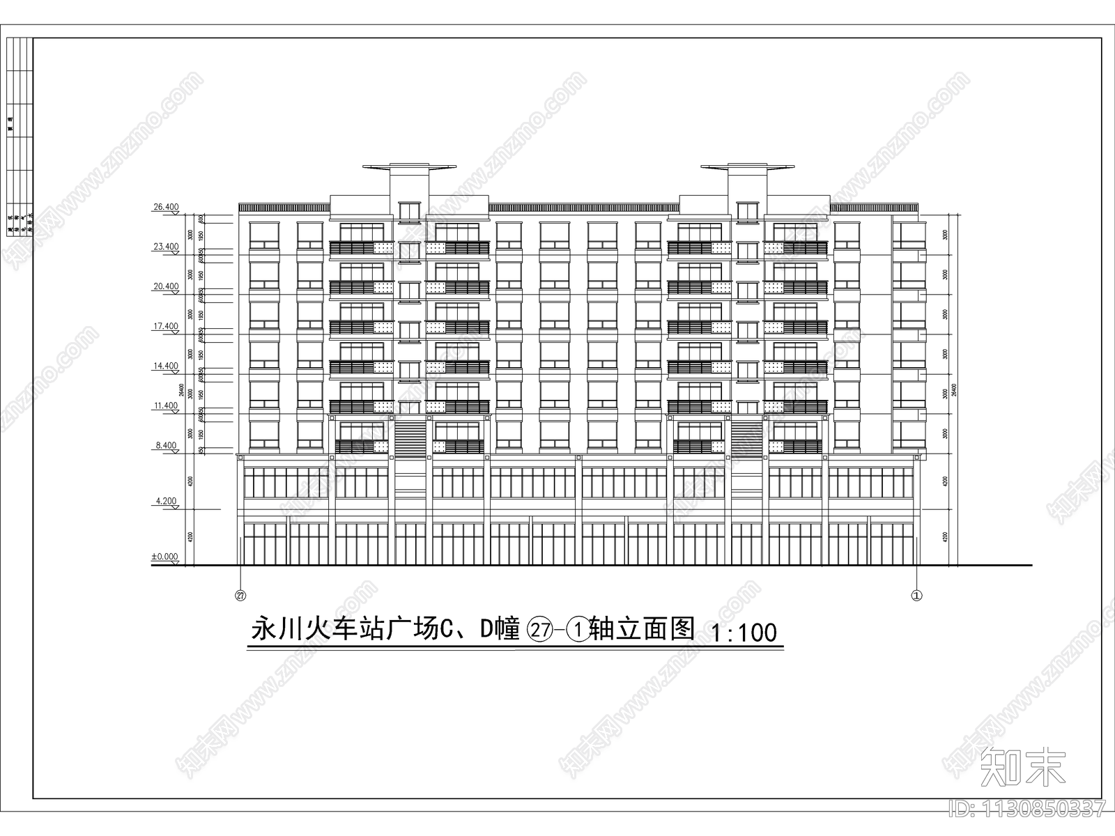 8层单元式住宅楼建施cad施工图下载【ID:1130850337】