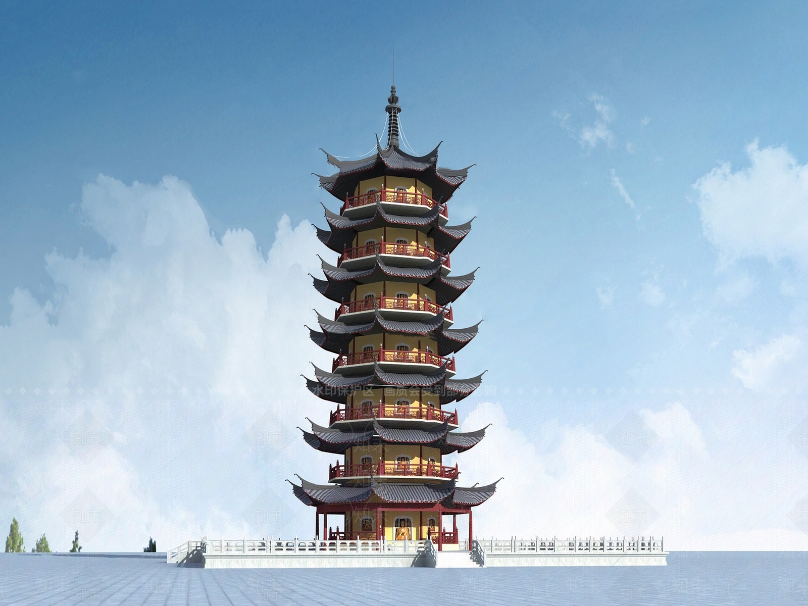 中式芦墟古塔3D模型下载【ID:1130987865】