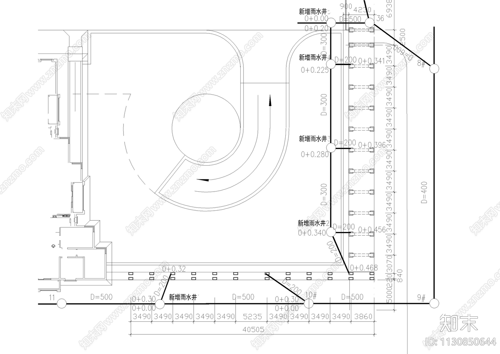 小区柱廊雨水cad施工图下载【ID:1130850644】