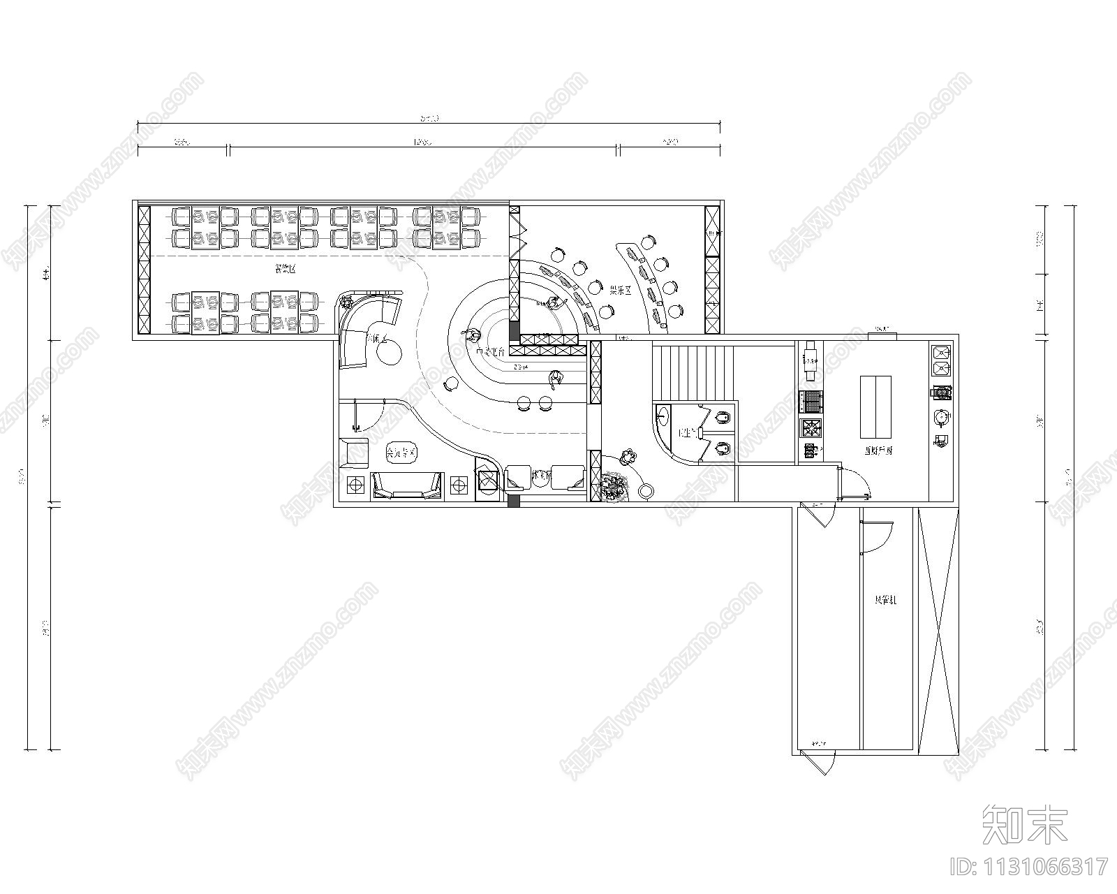 休闲娱乐餐饮平面方案图cad施工图下载【ID:1131066317】