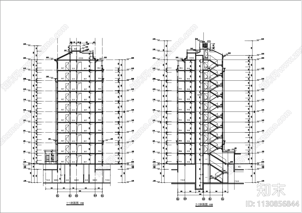 现代住宅建筑cad施工图下载【ID:1130856844】