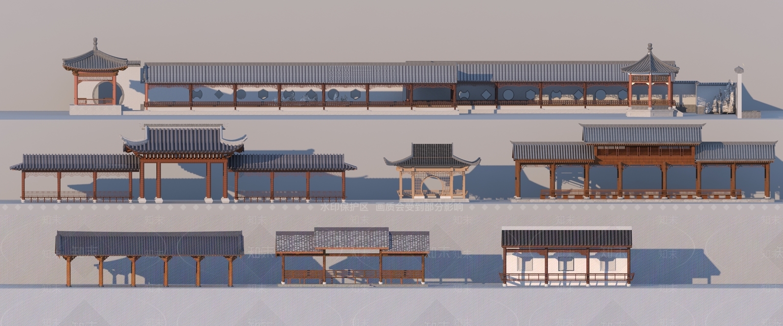 中式仿古长廊3D模型下载【ID:1130872191】