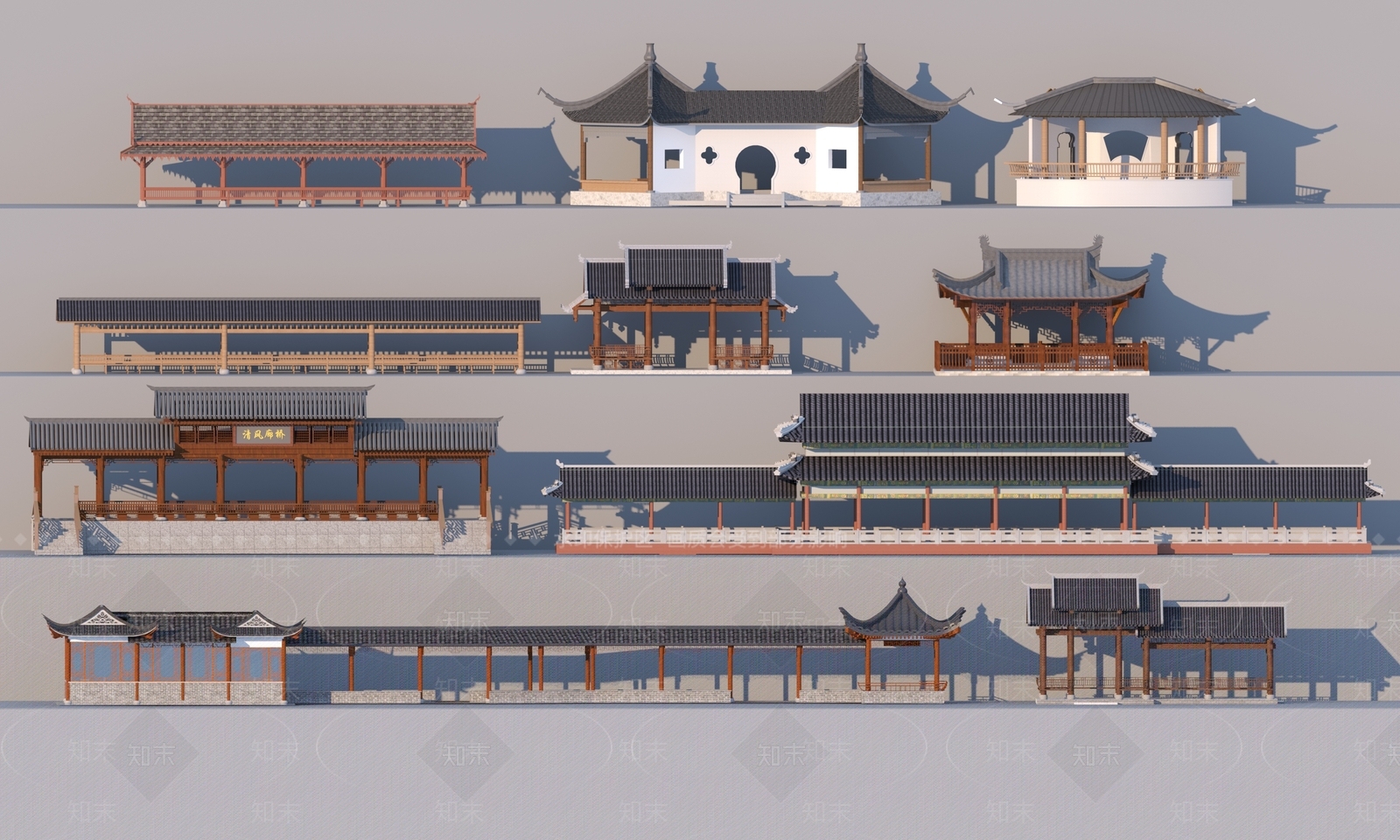 中式廊架3D模型下载【ID:1130872919】