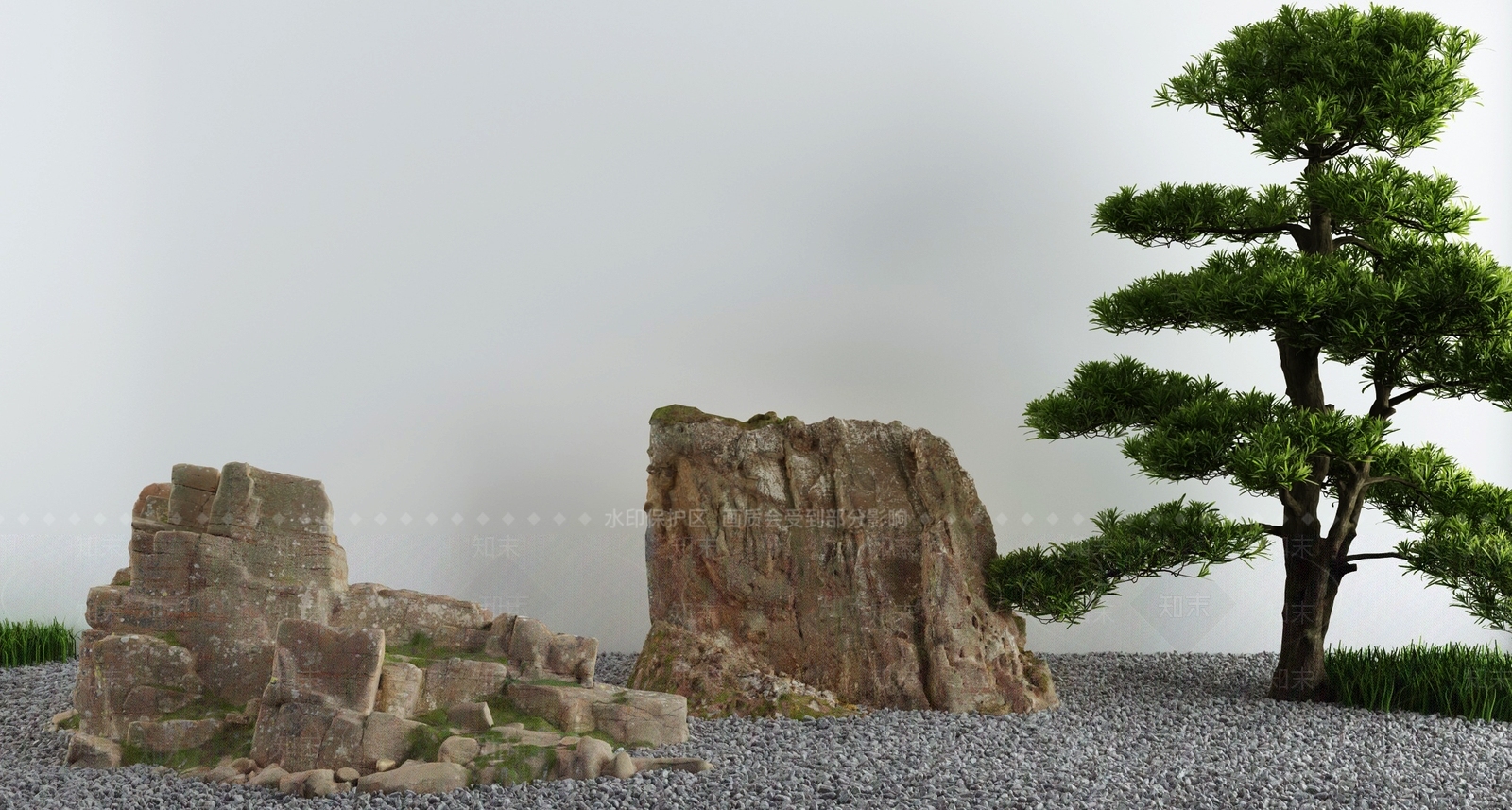 新中式庭院枯山水石3D模型下载【ID:1130874064】