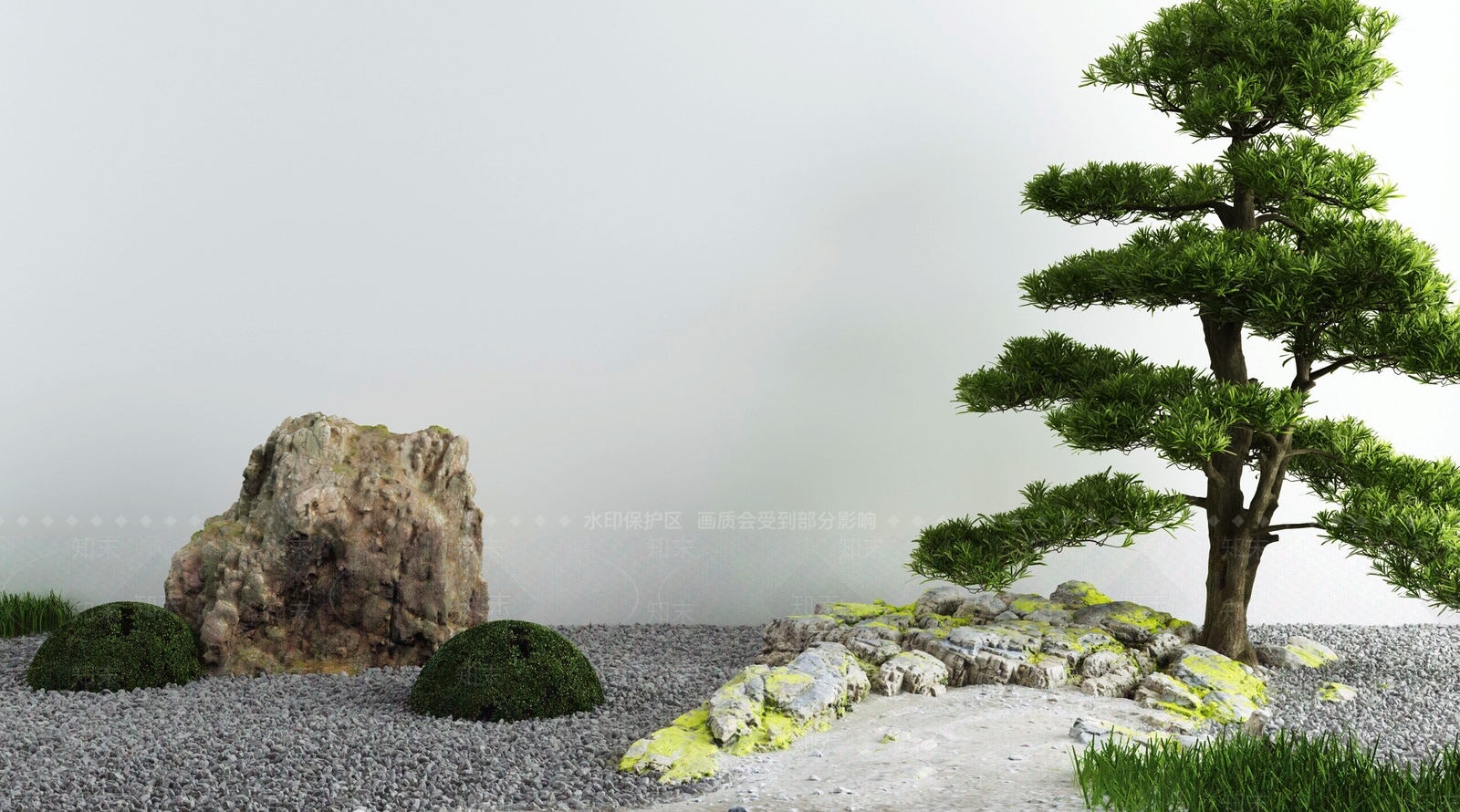 新中式庭院枯山水石3D模型下载【ID:1130874342】