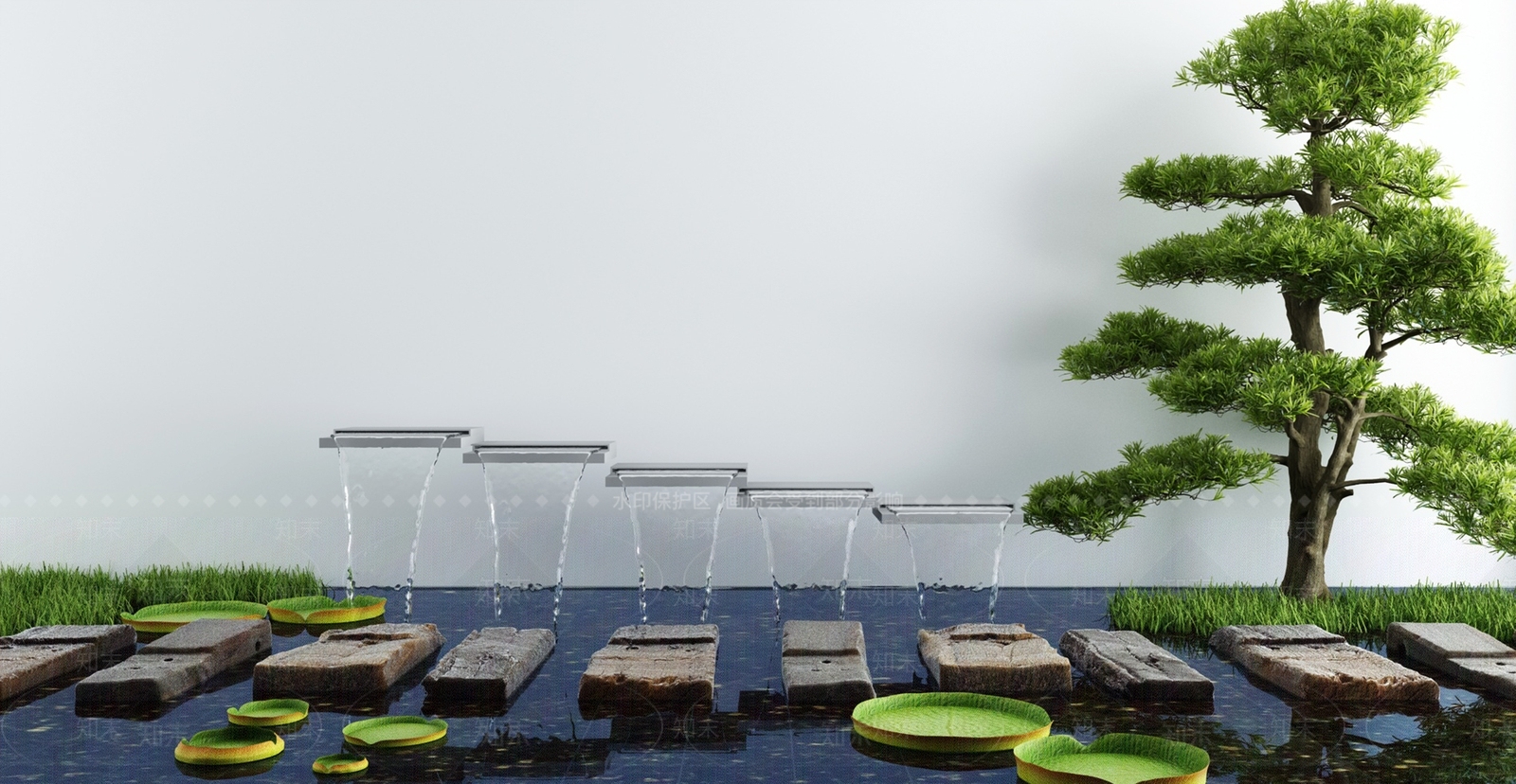 新中式庭院流水景观3D模型下载【ID:1130875148】