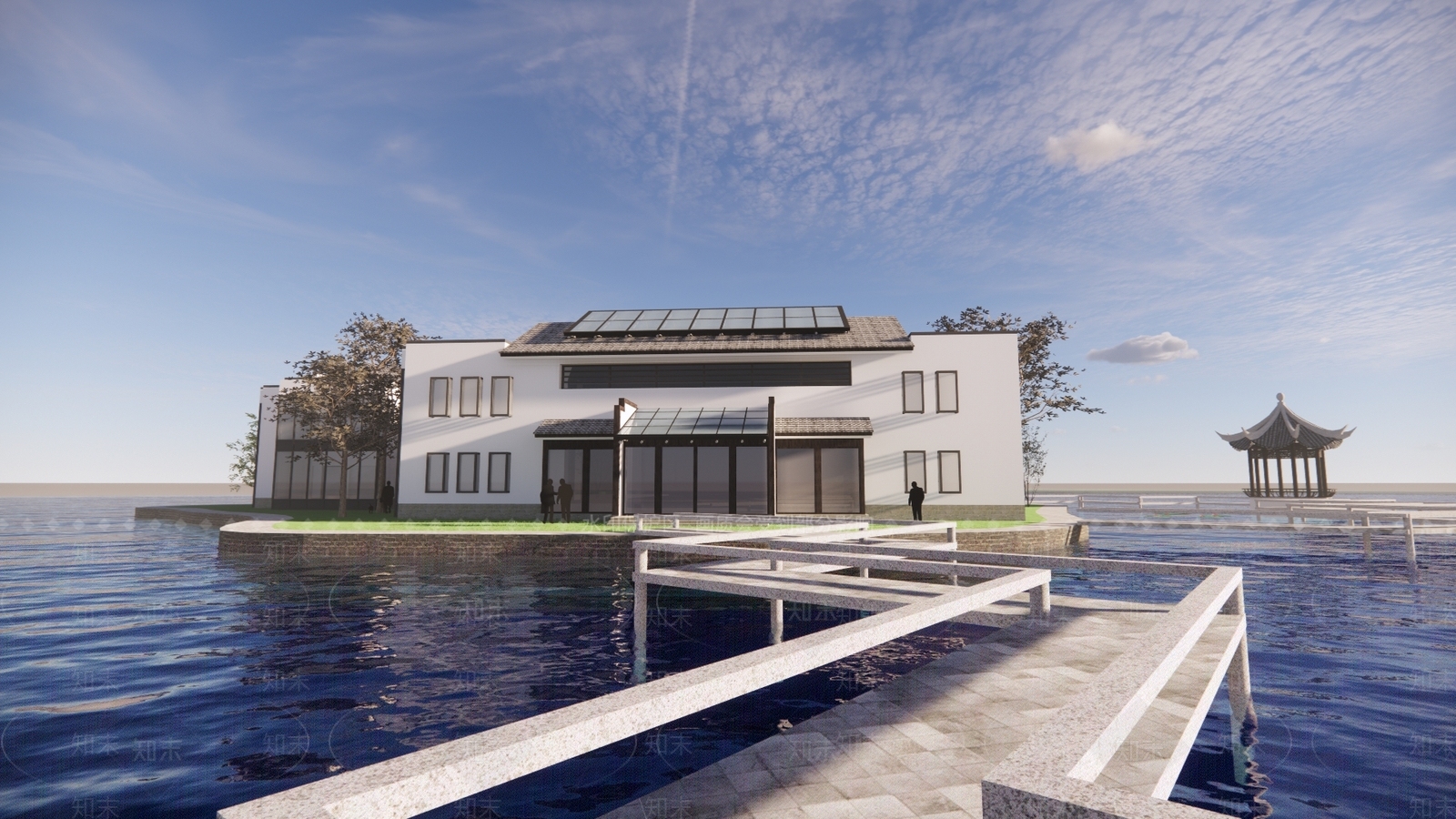 中式徽派滨水别墅SU模型下载【ID:1130875589】
