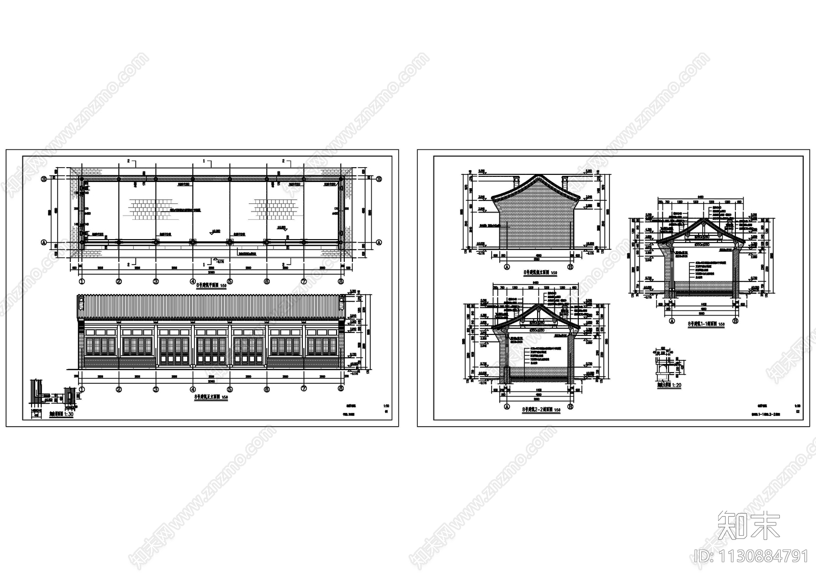 四合院建筑cad施工图下载【ID:1130884791】