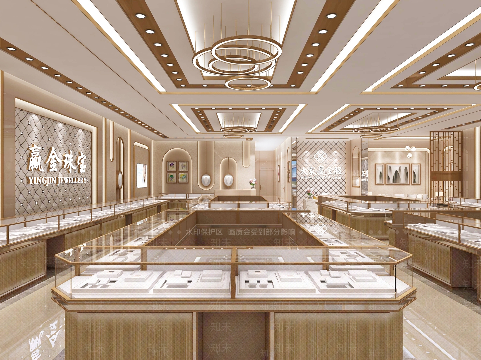 现代黄金珠宝首饰店3D模型下载【ID:1130886880】