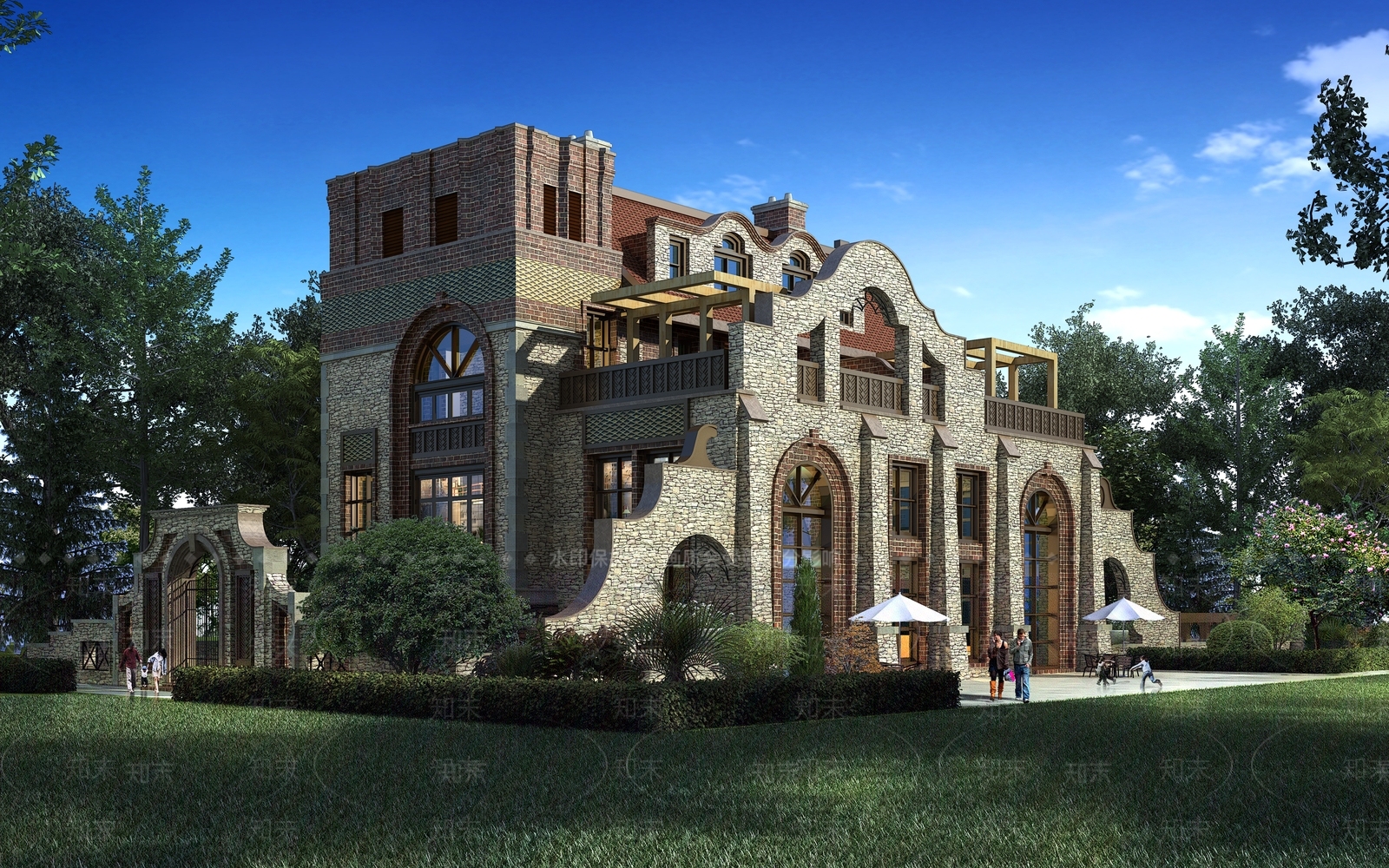 欧式古典城堡别墅3D模型下载【ID:1130891448】