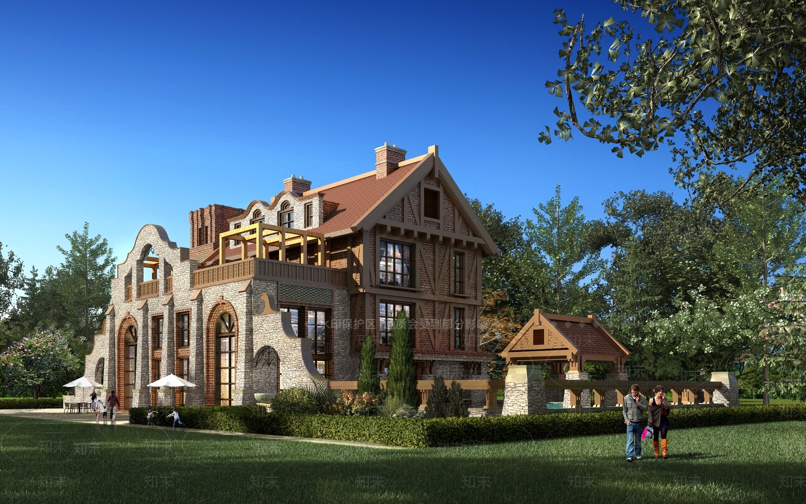 欧式古典城堡庄园别墅3D模型下载【ID:1142015516】