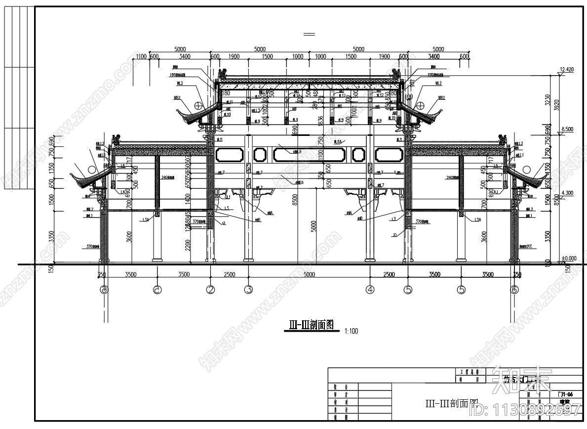 仿古大门建筑图施工图下载【ID:1130892697】