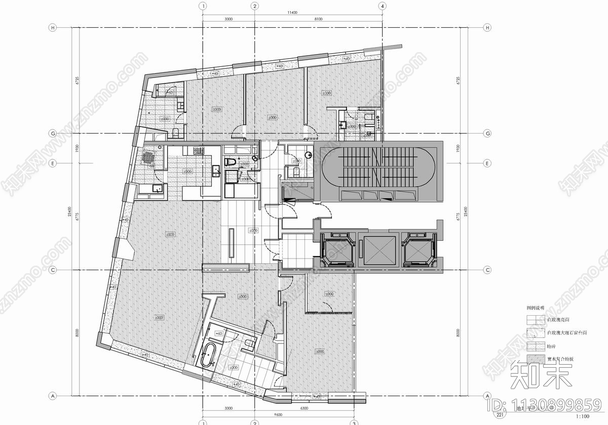 300㎡大平层样板房cad施工图下载【ID:1130899859】