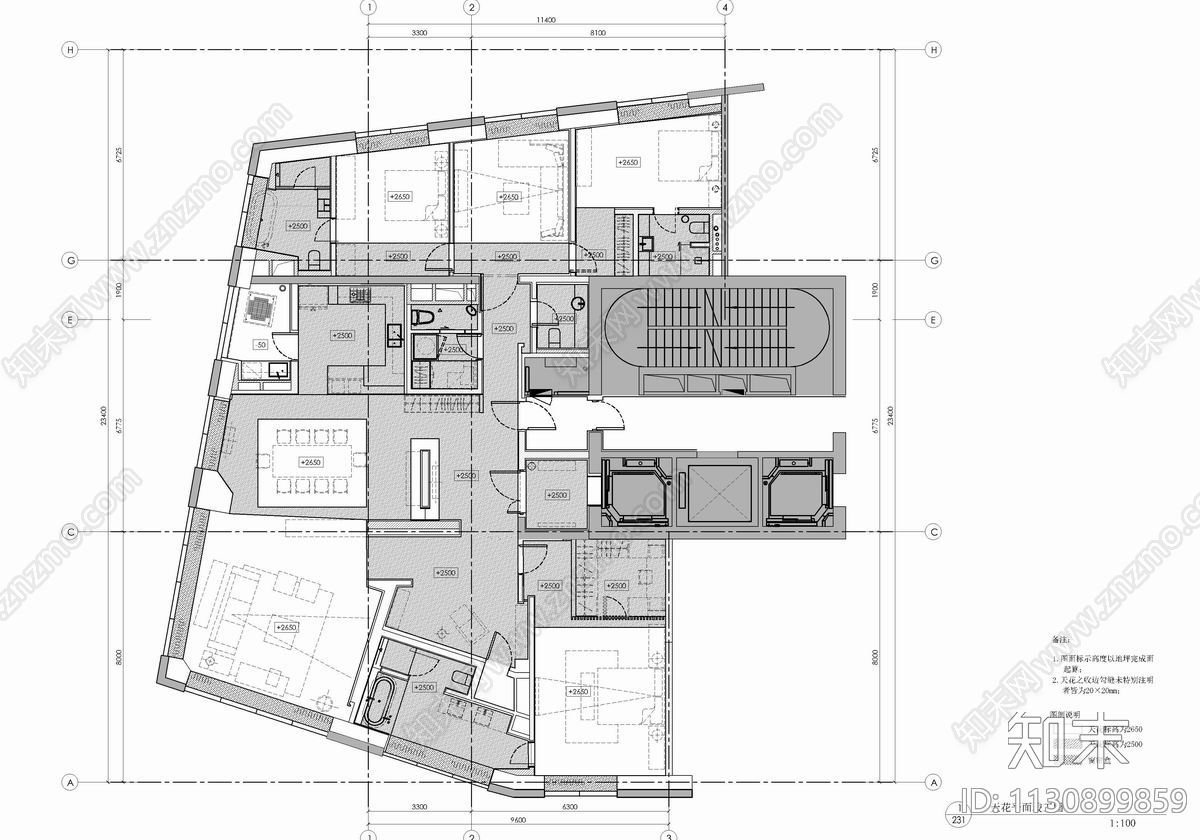 300㎡大平层样板房cad施工图下载【ID:1130899859】