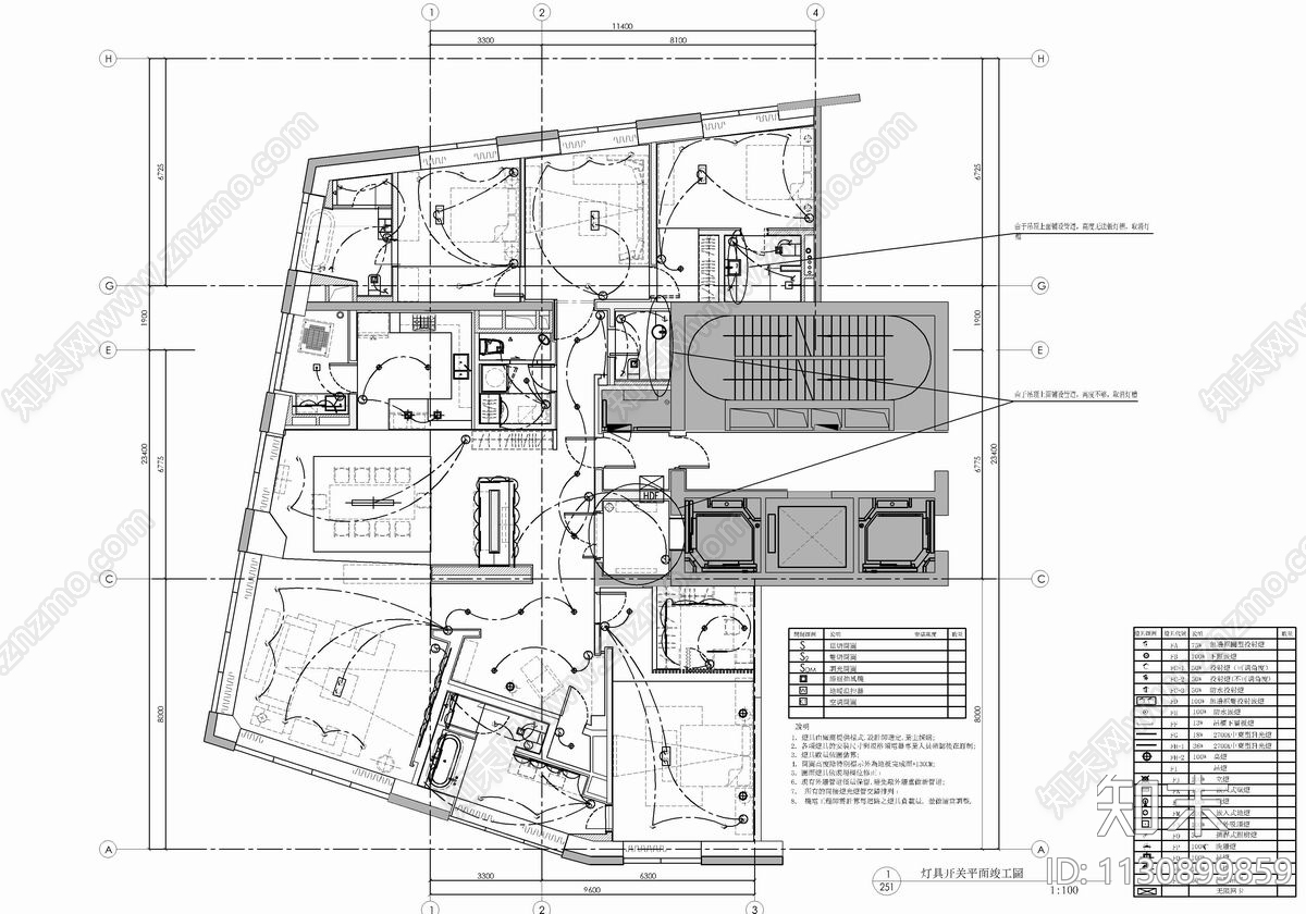 300㎡大平层样板房cad施工图下载【ID:1130899859】