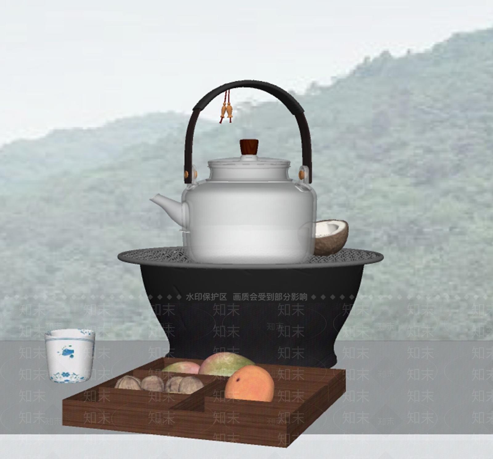 围炉煮茶茶具SU模型下载【ID:1130907849】