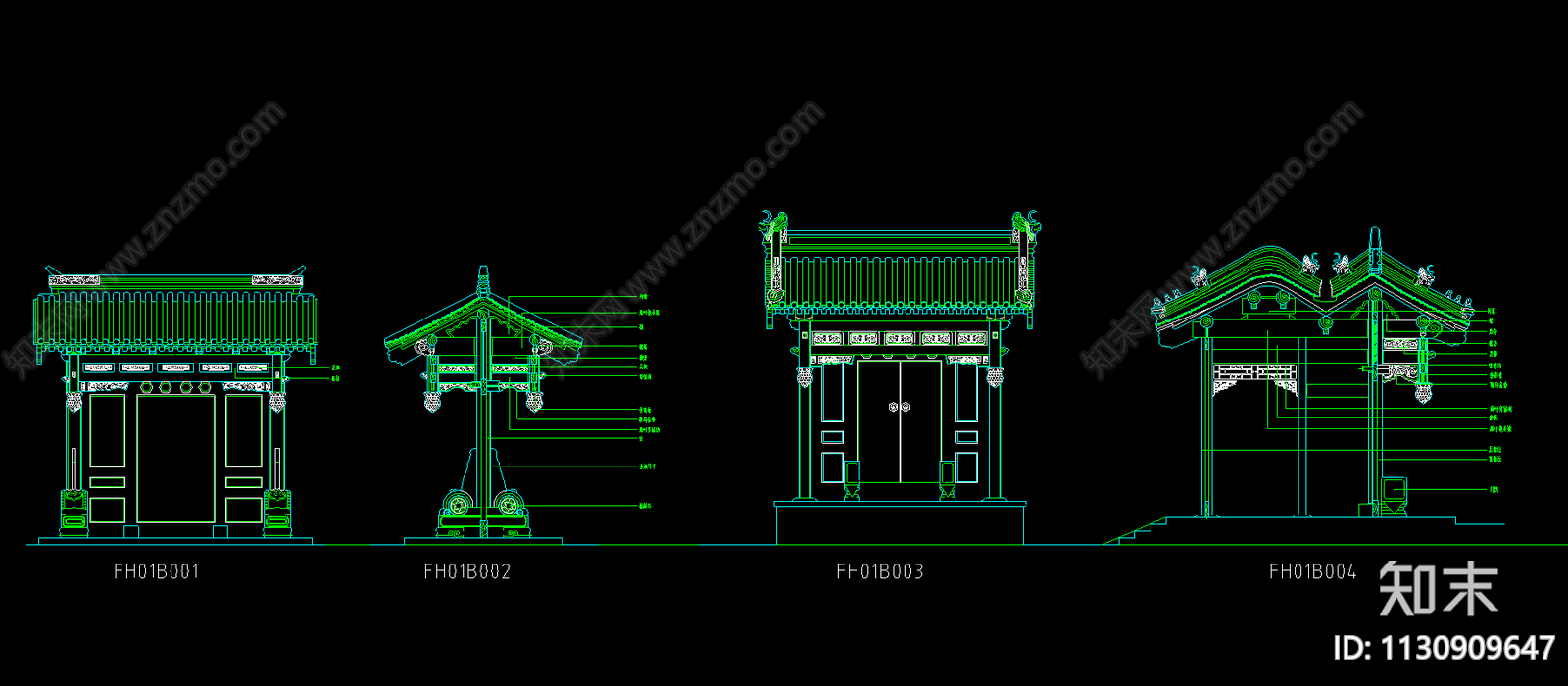 中式古典大门cad施工图下载【ID:1130909647】