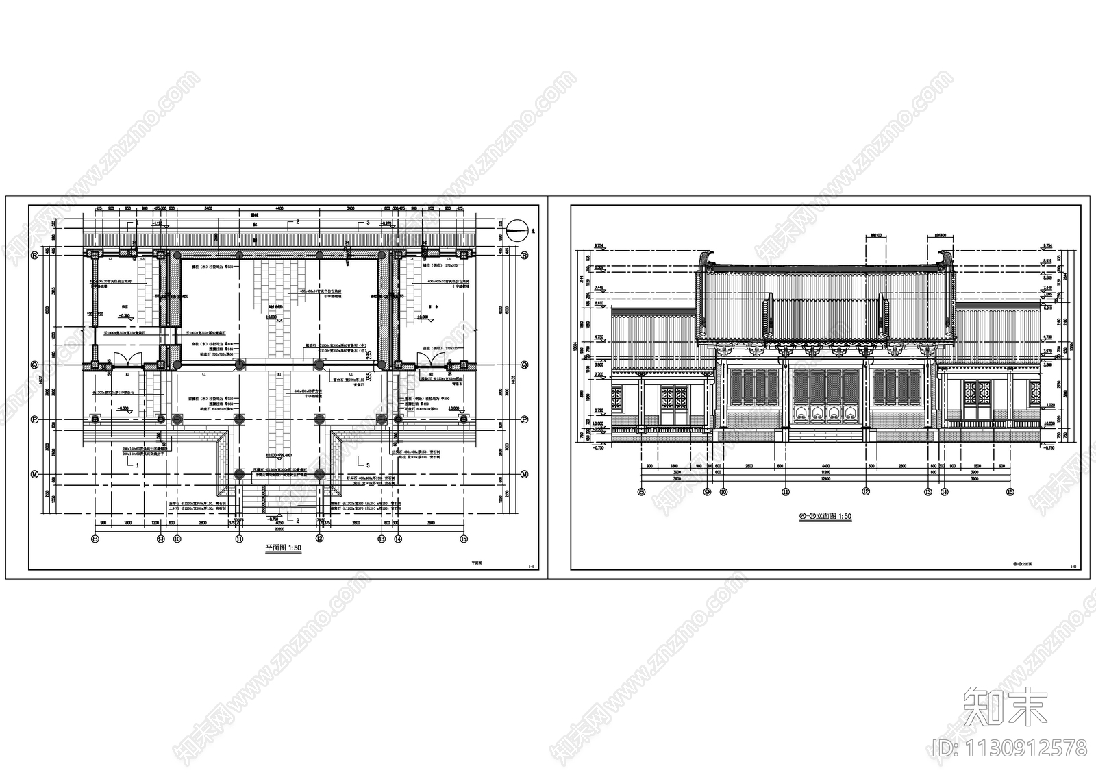 寺庙建筑cad施工图下载【ID:1130912578】