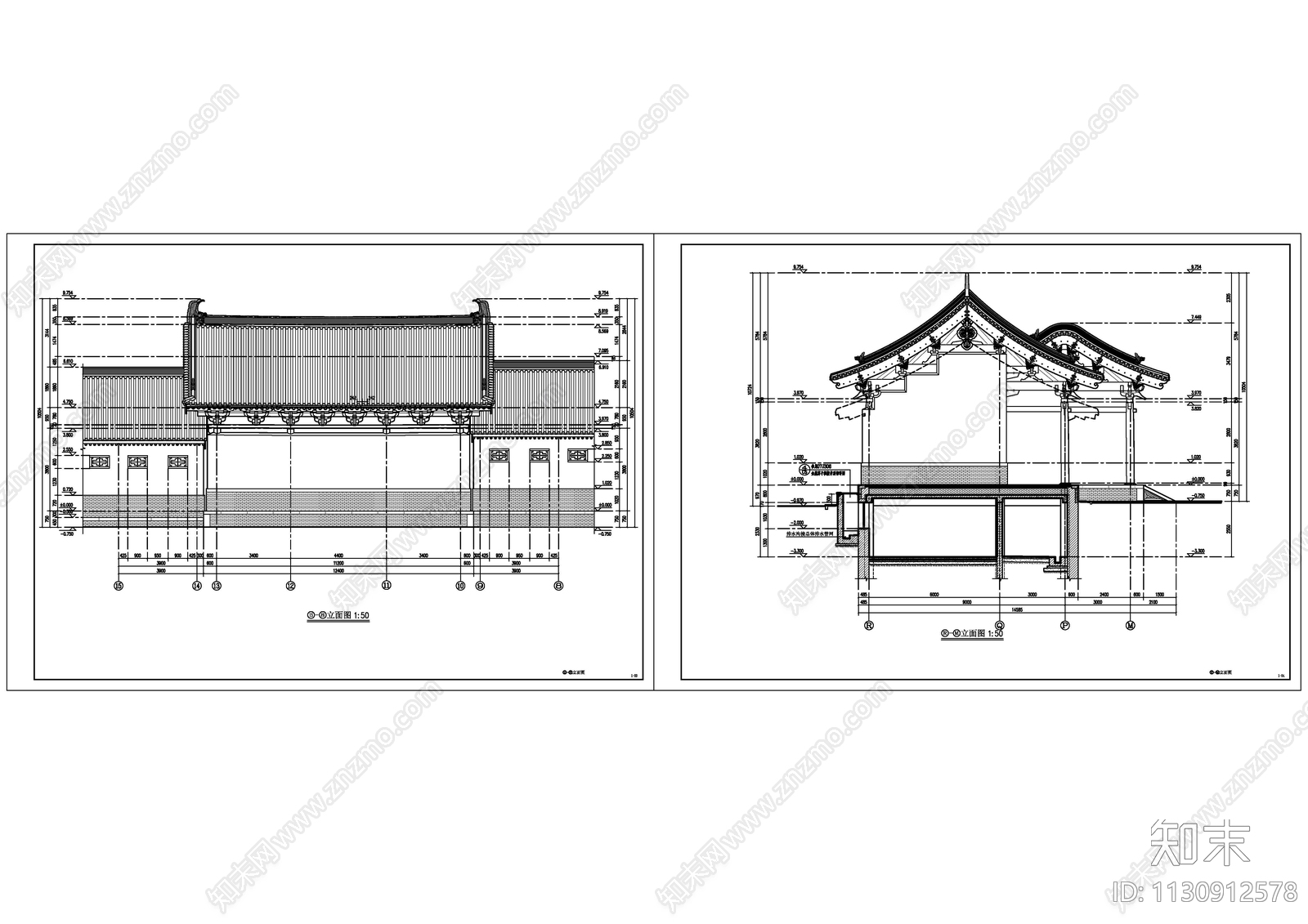 寺庙建筑cad施工图下载【ID:1130912578】