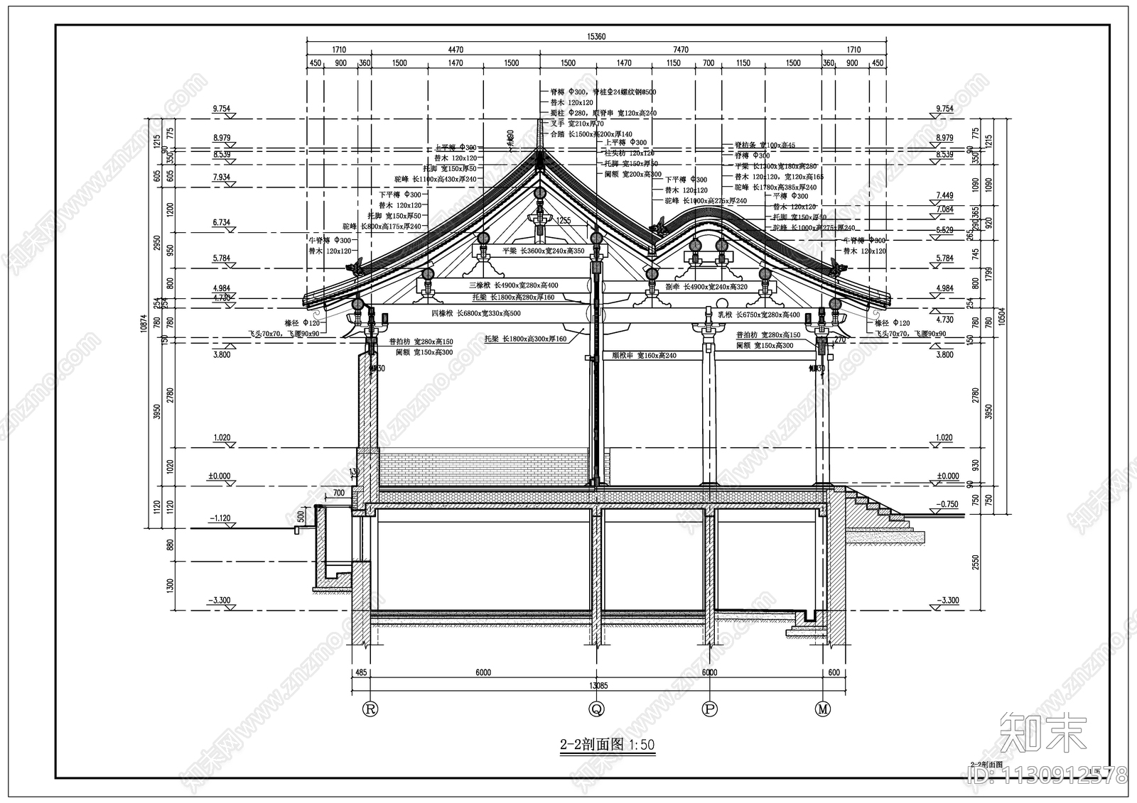 寺庙建筑cad施工图下载【ID:1130912578】