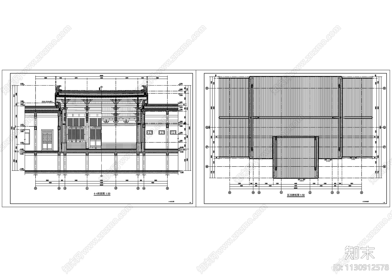 寺庙建筑cad施工图下载【ID:1130912578】