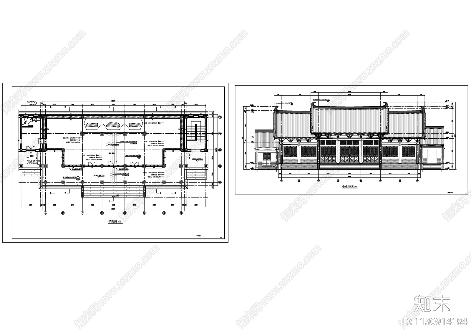 寺庙建筑cad施工图下载【ID:1130914184】