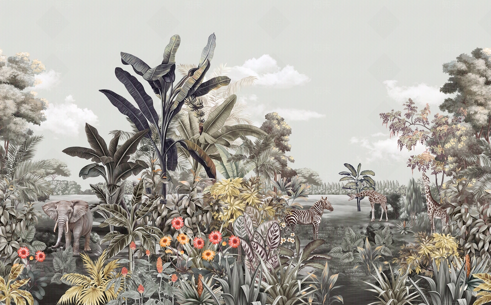 欧式热带雨林植物壁纸墙布壁画贴图下载【ID:1130914907】