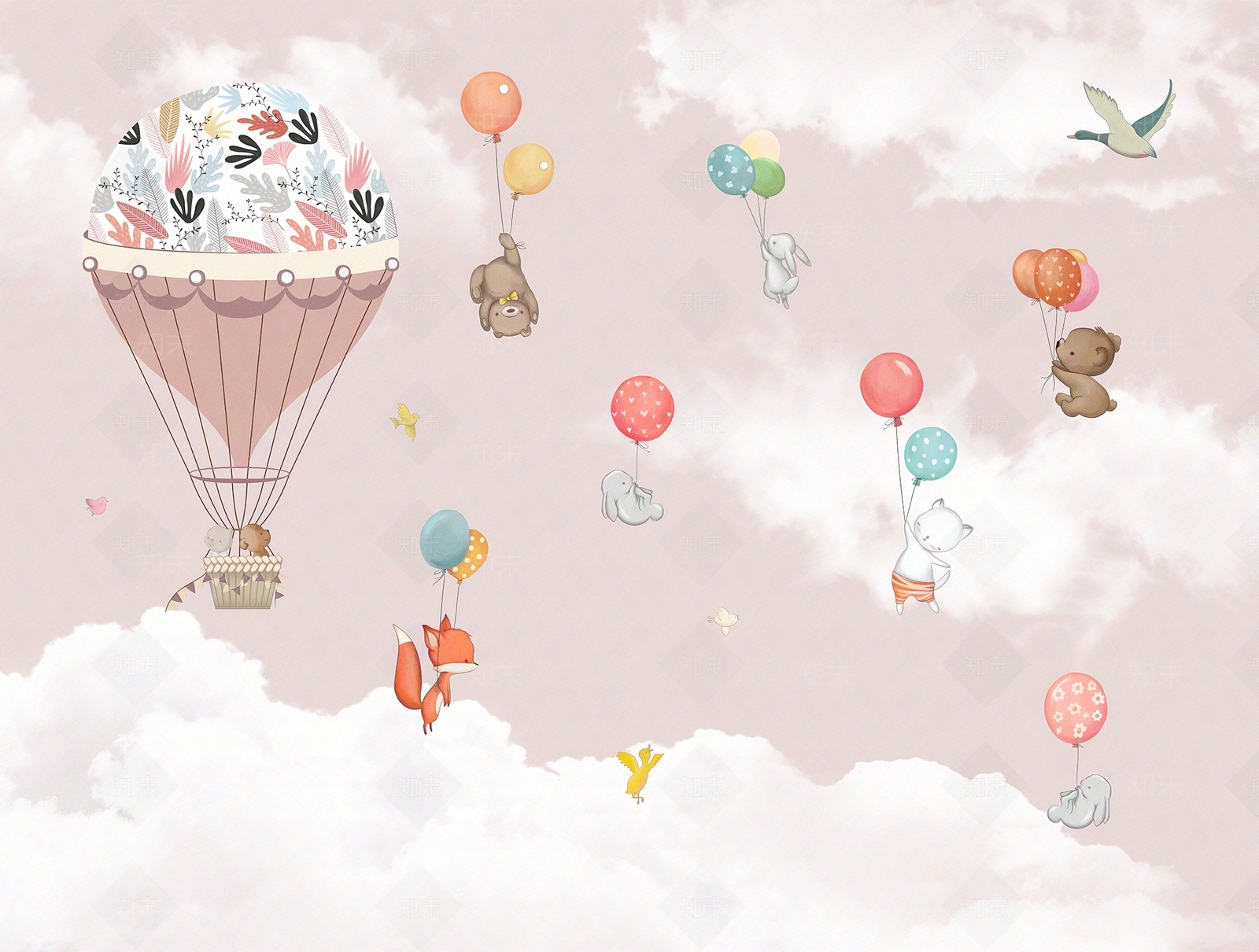 现代女儿房背景墙布壁纸壁画贴图下载【ID:1130916341】