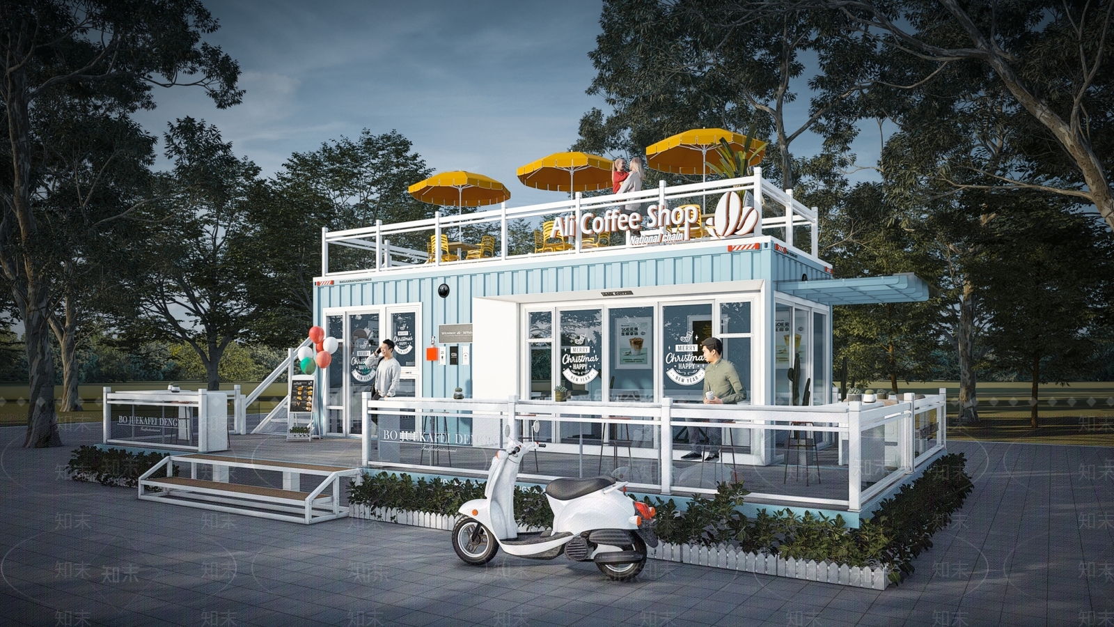 北欧集装箱咖啡店3D模型下载【ID:1130926700】