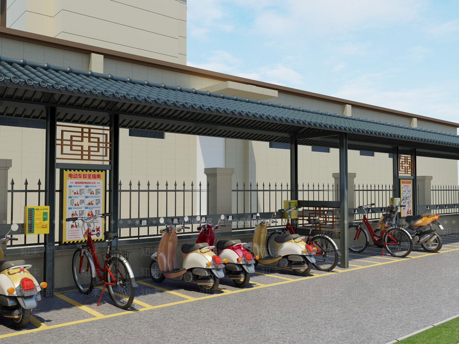 现代小区充电车棚3D模型下载【ID:1130932363】