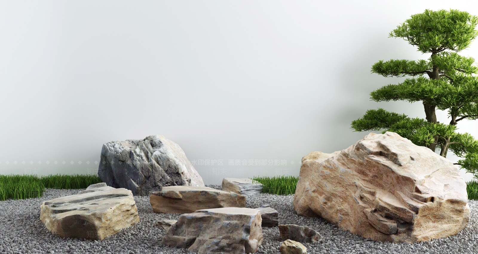 新中式庭院枯山石3D模型下载【ID:1130938743】