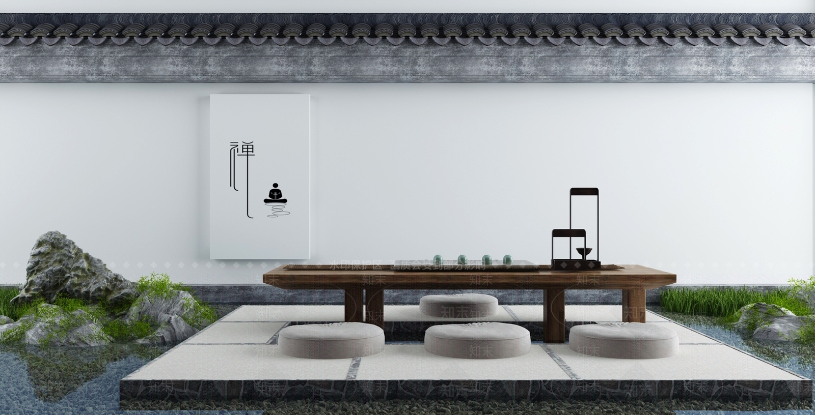 新中式户外桌椅组合3D模型下载【ID:1130941154】