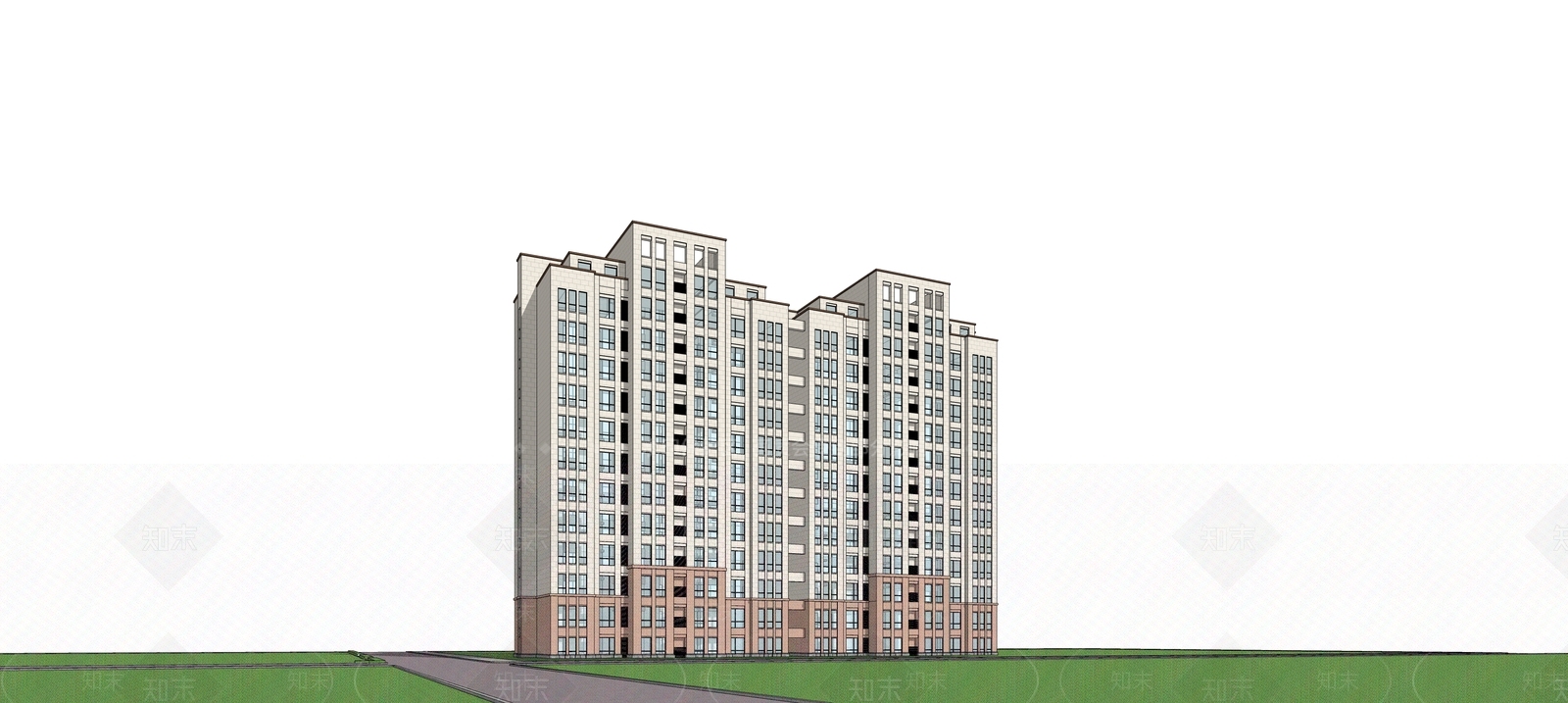 现代高层小区住宅楼SU模型下载【ID:1130942213】