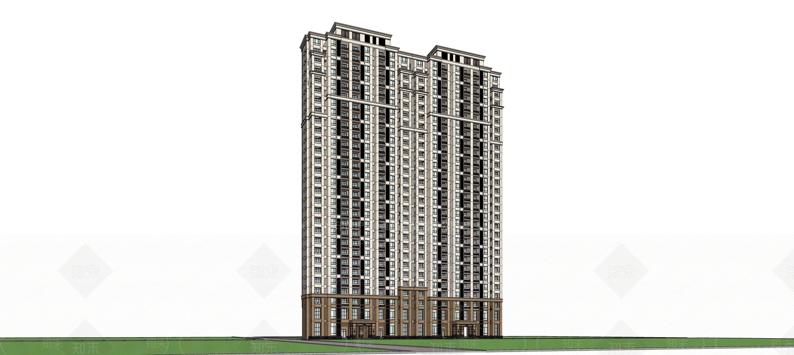 欧式高层小区住宅楼SU模型下载【ID:1130942300】