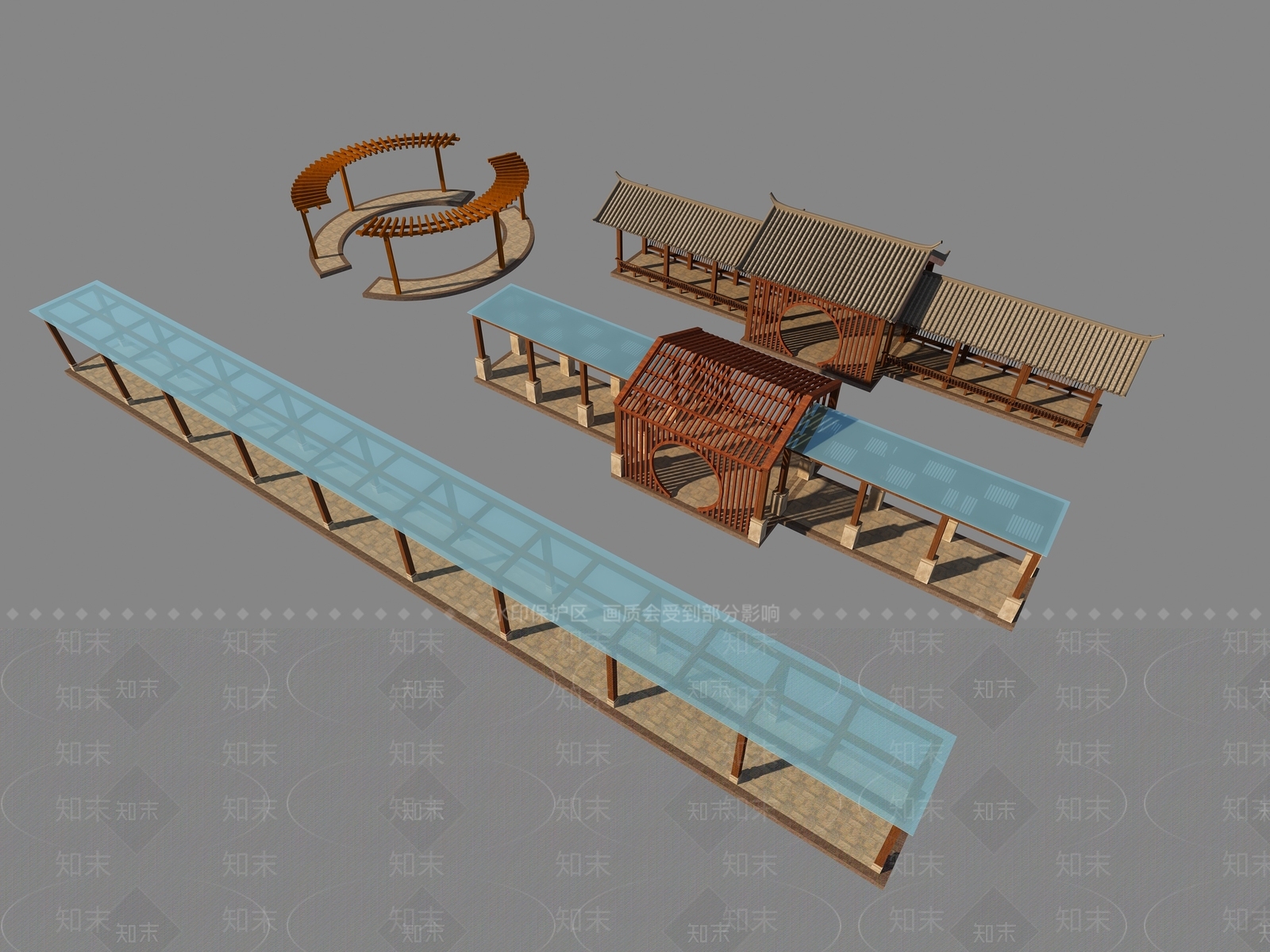 新中式廊架3D模型下载【ID:1130948145】