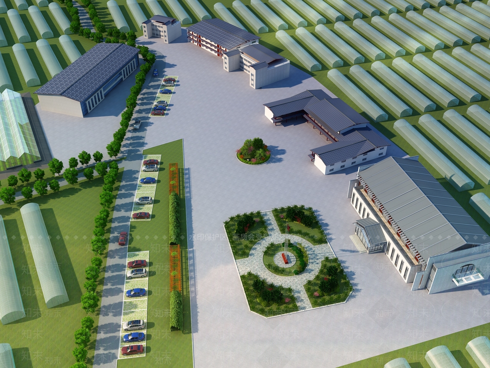 新中式生态园鸟瞰规划3D模型下载【ID:1130949250】