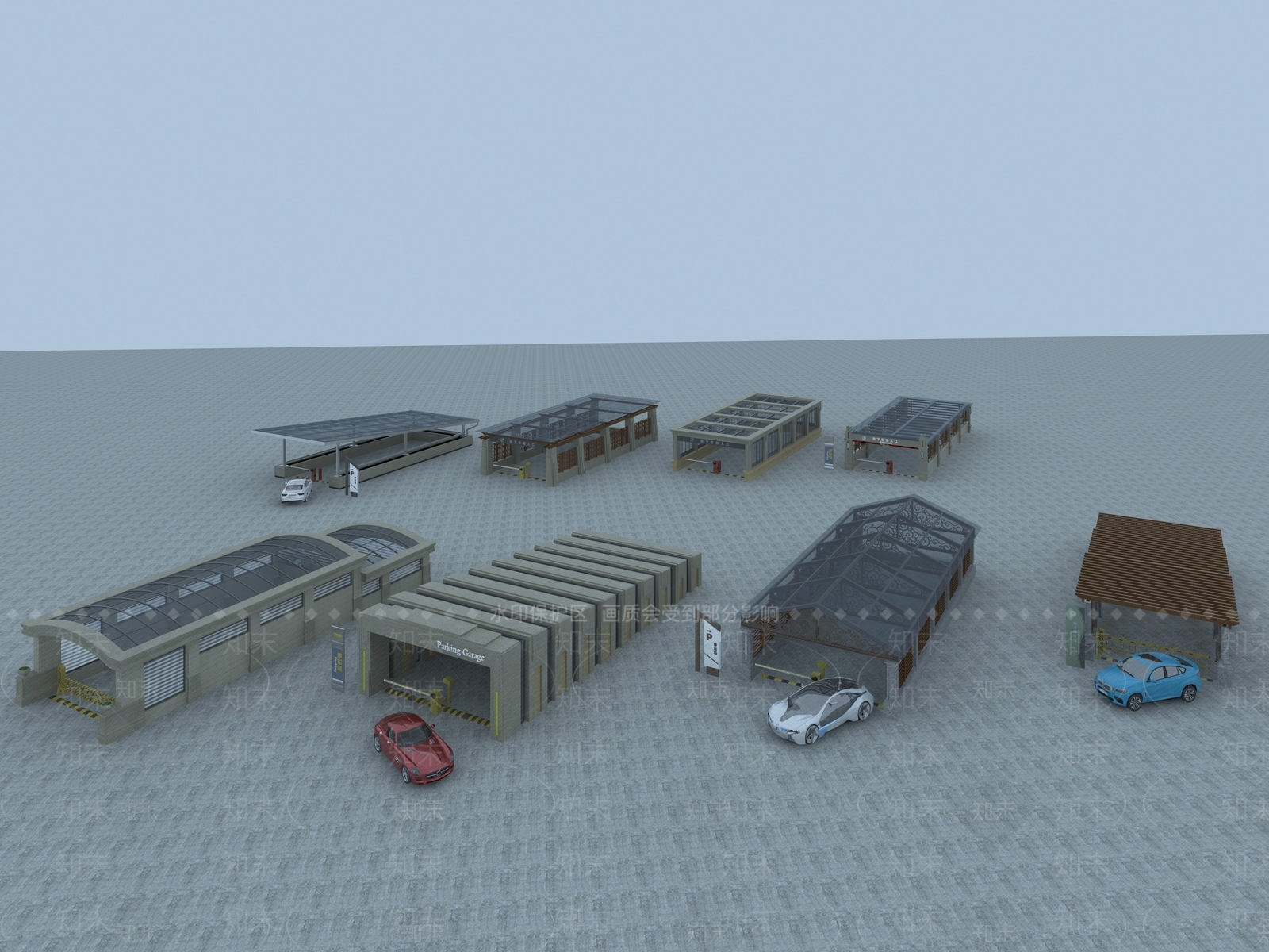 现代地下车库雨棚3D模型下载【ID:1130954168】
