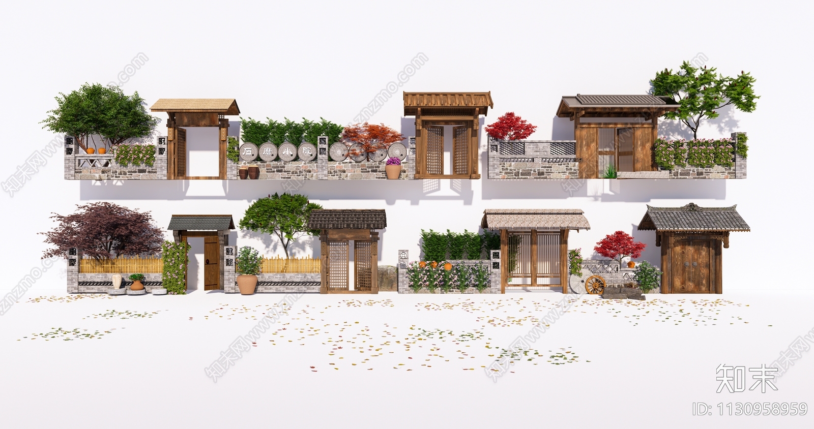 新中式乡村院门乡村民居院民宿大乡村庭院民居院围墙SU模型【ID:1130958959】_知末su模型网