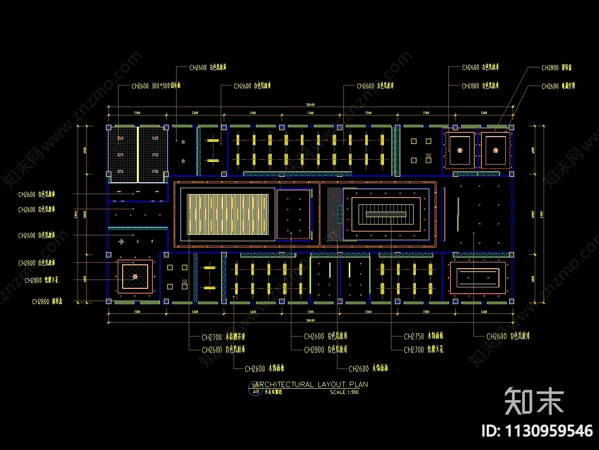 1000㎡办公室平面图cad施工图下载【ID:1130959546】