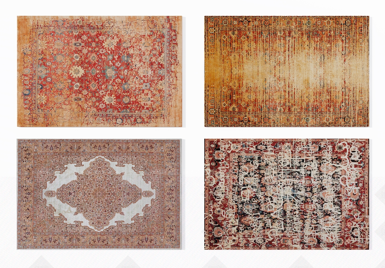 美式乡村红咖色民族花纹图案地毯组合3D模型下载【ID:1130960543】