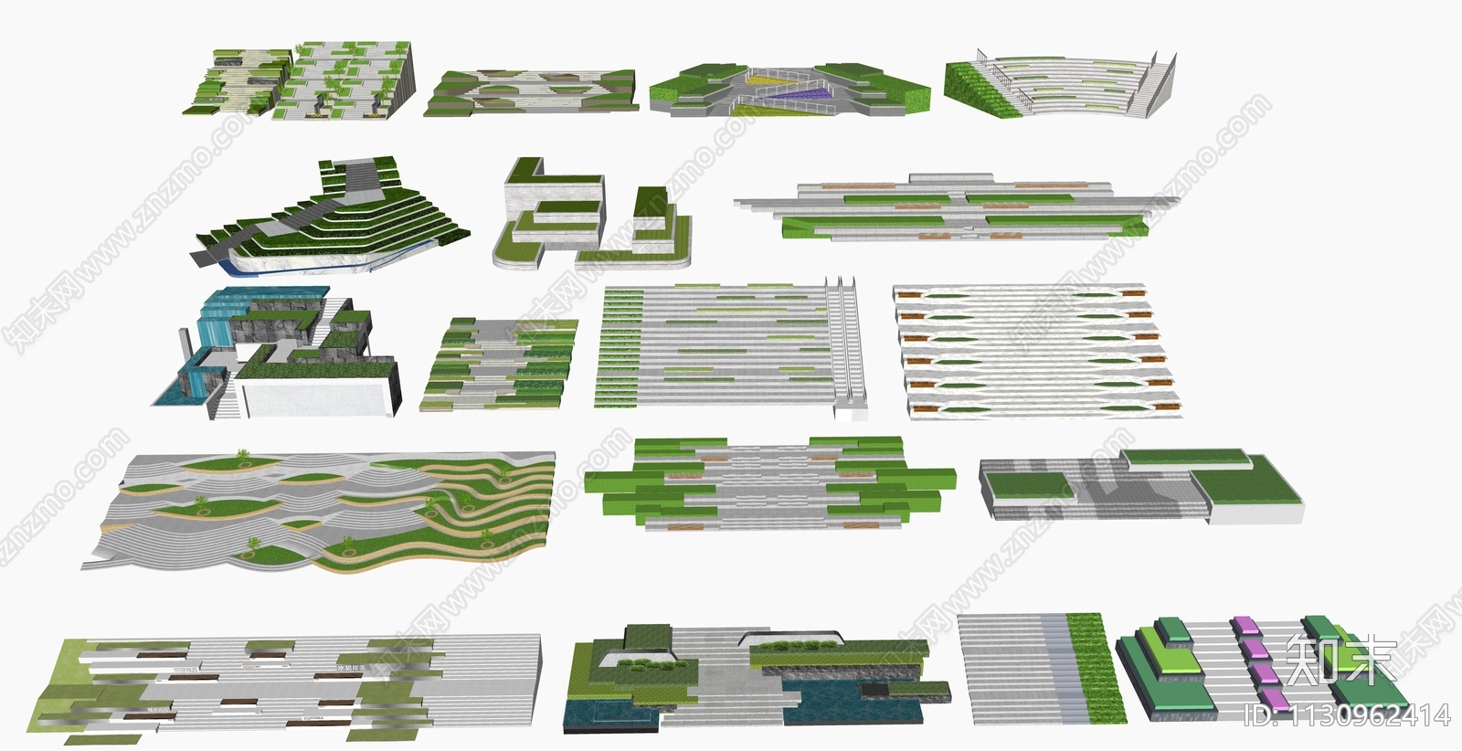 现代台阶景观SU模型下载【ID:1130962414】