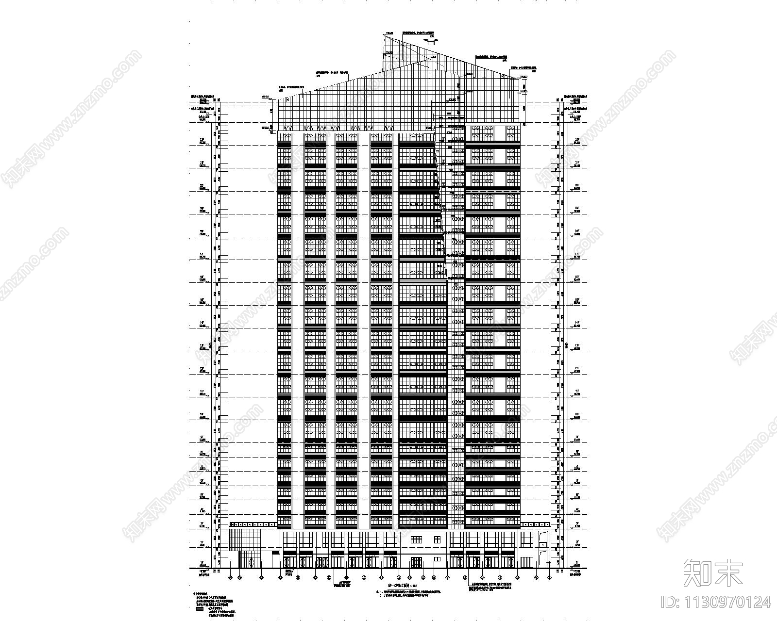 现代简约酒店建筑cad施工图下载【ID:1130970124】